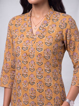Yellow Cotton Hand Block Floral Print Kurta