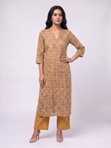 Yellow Cotton Hand Block Floral Print Kurta