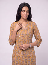 Yellow Cotton Hand Block Floral Print Kurta