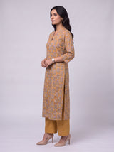 Yellow Cotton Hand Block Floral Print Kurta