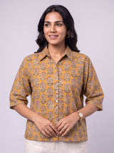 Yellow Cotton Hand Block Floral Print Shirt