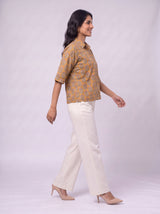 Yellow Cotton Hand Block Floral Print Shirt