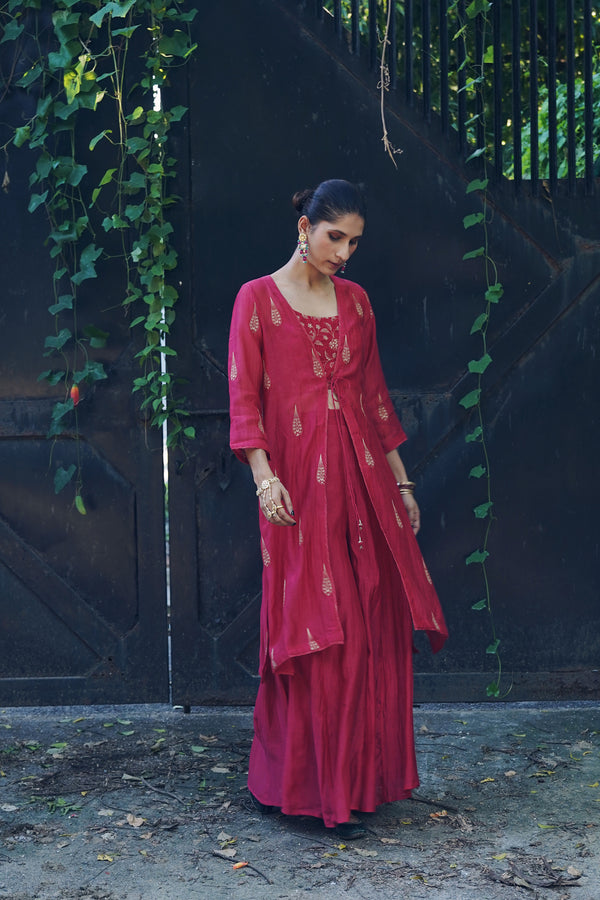 Chanderi Shrug Set - Red