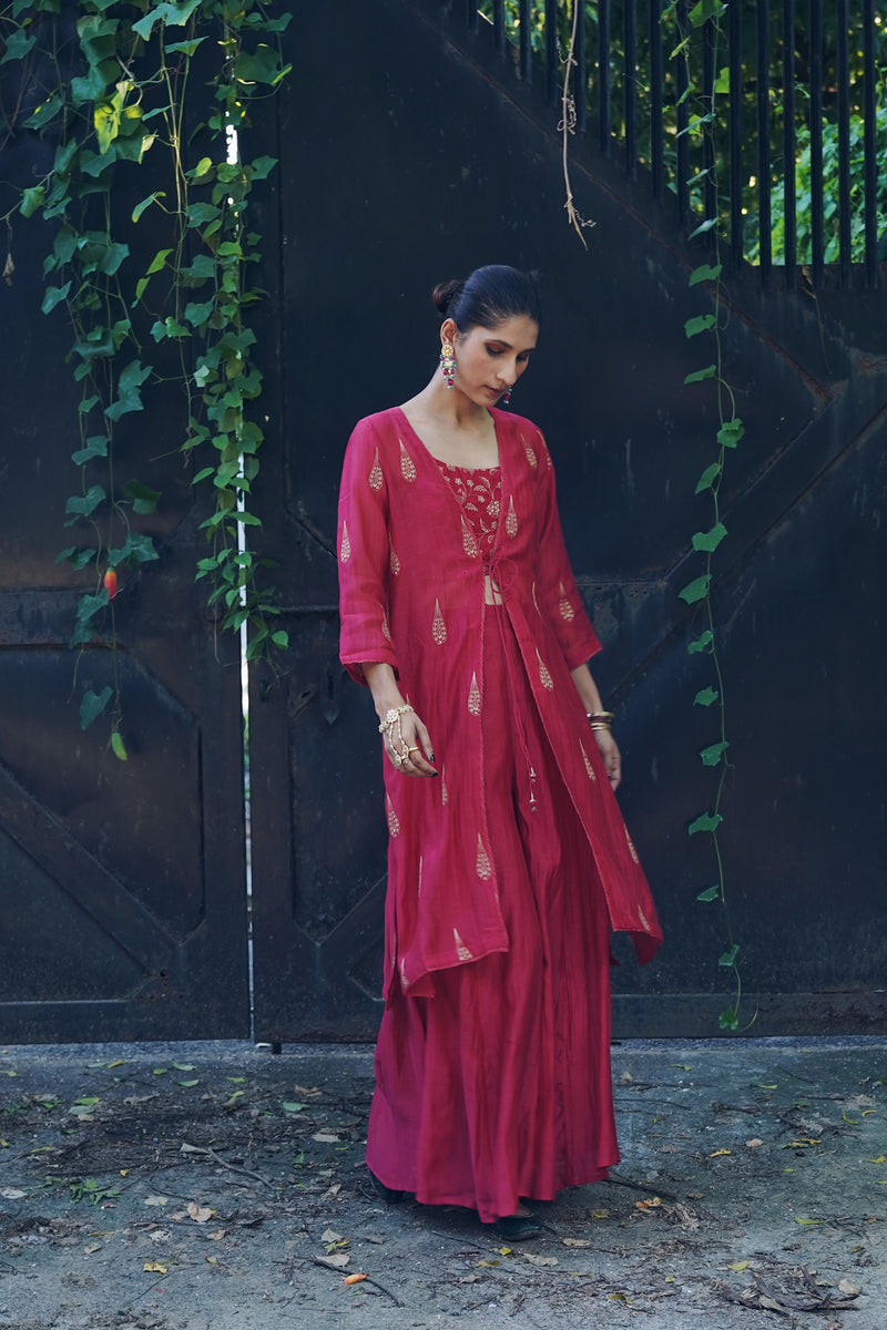 Chanderi Shrug Set - Red