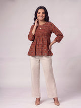 Red Hand-Block Printed Cotton Top