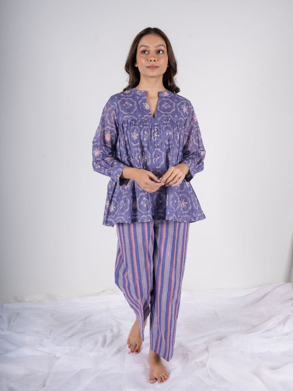 Cotton Hand Block Printed Top - Purple