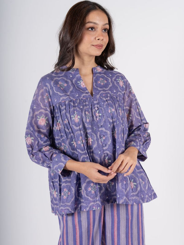 Cotton Hand Block Printed Top - Purple
