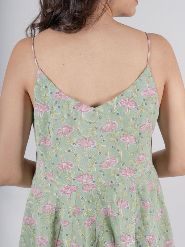 Cotton Hand Block Printed Dress - Green