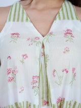 Green Floral Block-Printed Cotton Maxi Dress