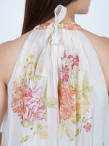 Floral Chanderi Hand Block Printed Halter Midi Dress