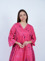 Pink Floral Smocked-Yoke Midi Dress