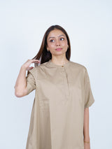 Beige Twill Hand-Embroidered Dress