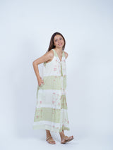 Green Floral Block-Printed Cotton Maxi Dress