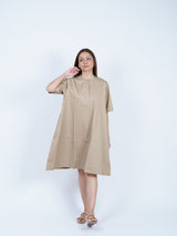 Beige Twill Hand-Embroidered Dress
