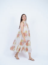 Floral Chanderi Hand Block Printed Halter Midi Dress