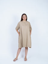 Beige Twill Hand-Embroidered Dress
