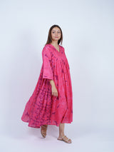 Pink Floral Smocked-Yoke Midi Dress