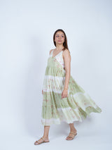 Green Floral Printed Tiered Cami Dress