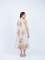 Floral Chanderi Hand Block Printed Halter Midi Dress