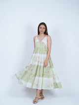 Green Floral Printed Tiered Cami Dress