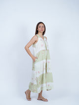 Green Floral Block-Printed Cotton Maxi Dress