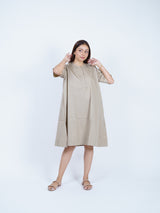 Beige Twill Hand-Embroidered Dress