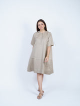 Beige Twill Hand-Embroidered Dress