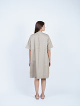 Beige Twill Hand-Embroidered Dress