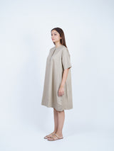 Beige Twill Hand-Embroidered Dress