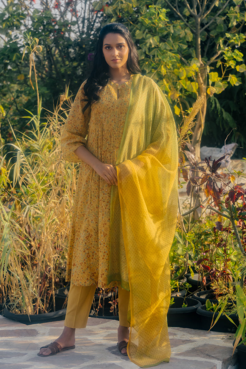 Cotton Hand Block Printed Kurta - Yellow