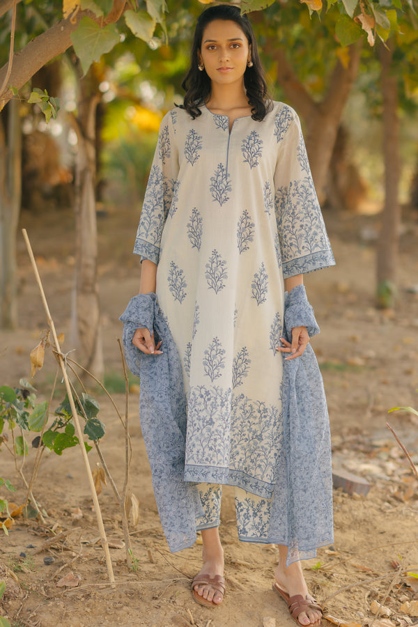 Cotton Hand Block Printed Kurta - Blue
