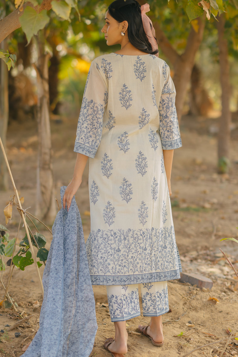 Cotton Hand Block Printed Kurta - Blue