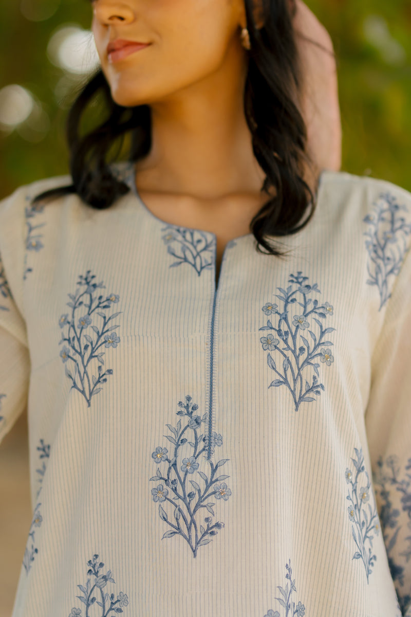 Cotton Hand Block Printed Kurta - Blue