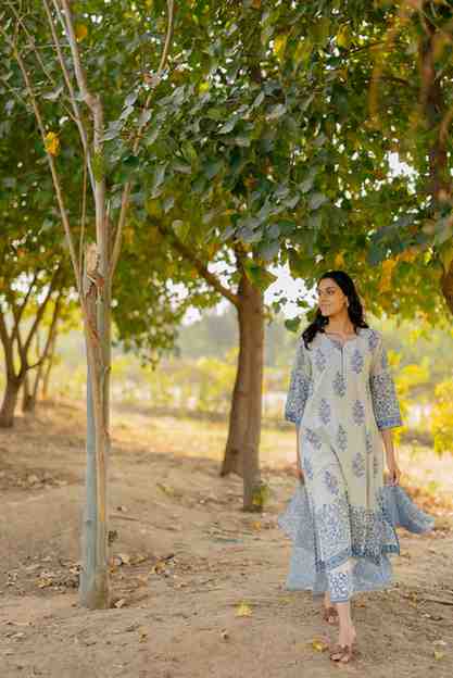Cotton Hand Block Printed Kurta - Blue