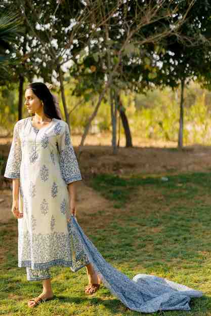 Cotton Kota Doria Dupatta - Blue