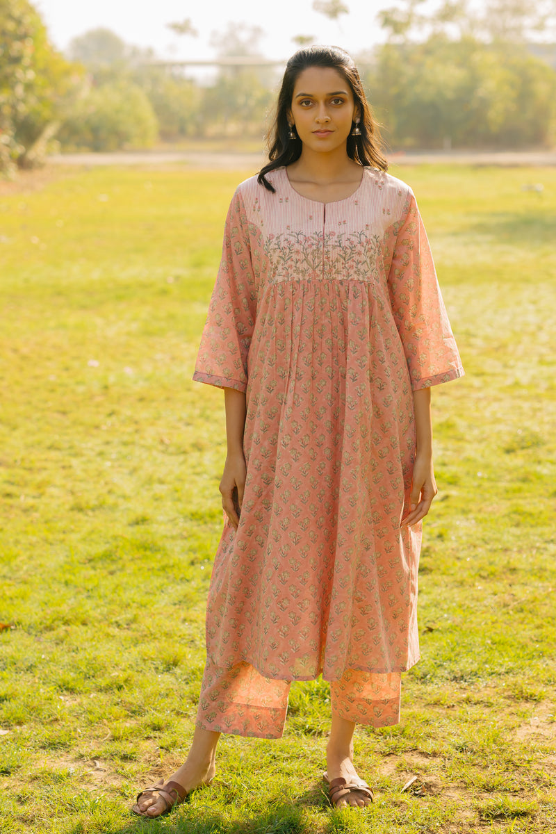 Cotton Hand Block Printed Kurta - Pink