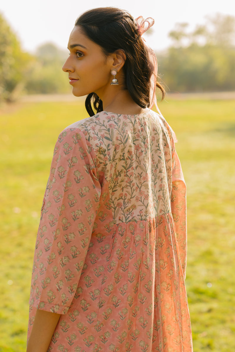 Cotton Hand Block Printed Kurta - Pink