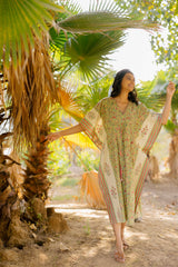 Cotton Hand Block Printed Kaftan - Green