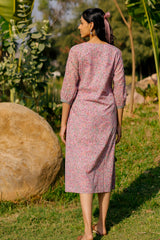 Cotton Hand Block Printed Dress - Pink