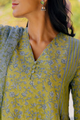 Cotton Hand Block Printed kurta- Green