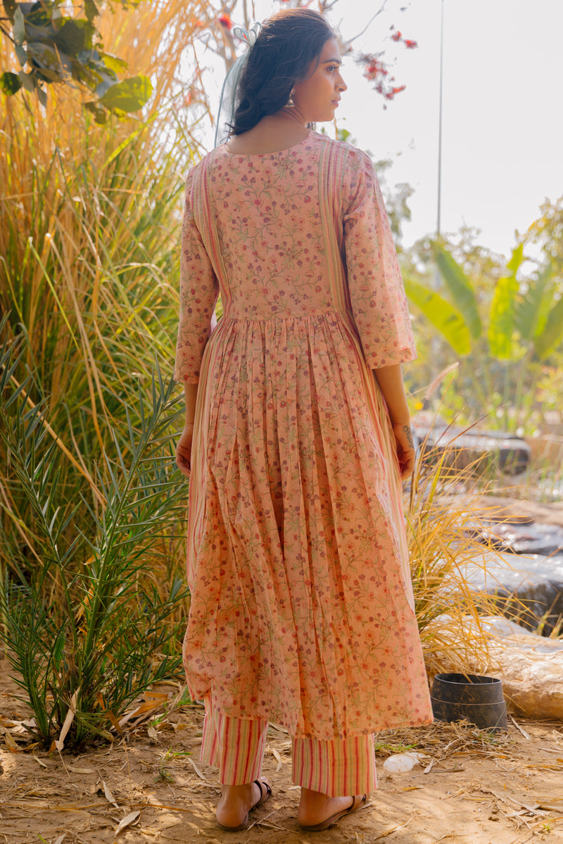 Cotton Hand Block Printed kurta- Pink