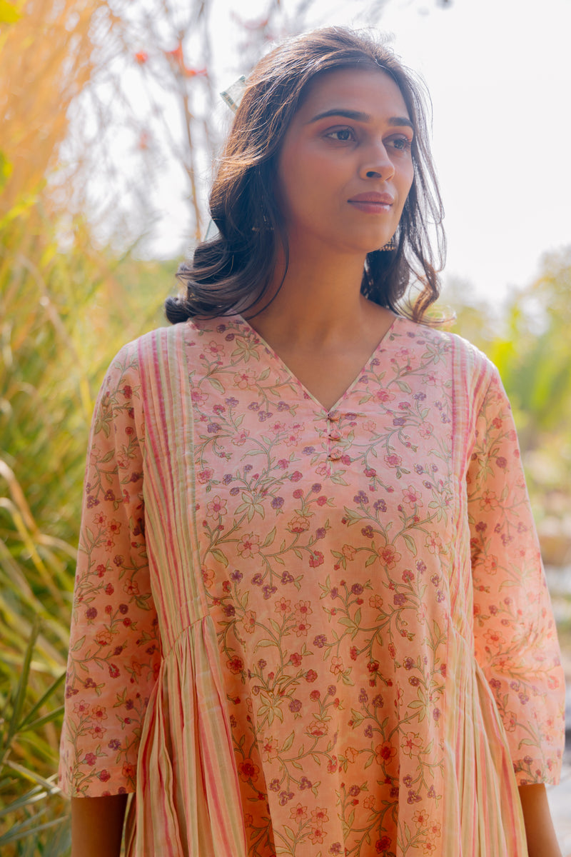 Cotton Hand Block Printed kurta- Pink
