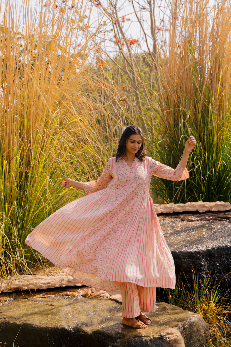 Cotton Hand Block Printed kurta- Pink