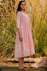 Cotton Hand Block Printed Dress - Pink