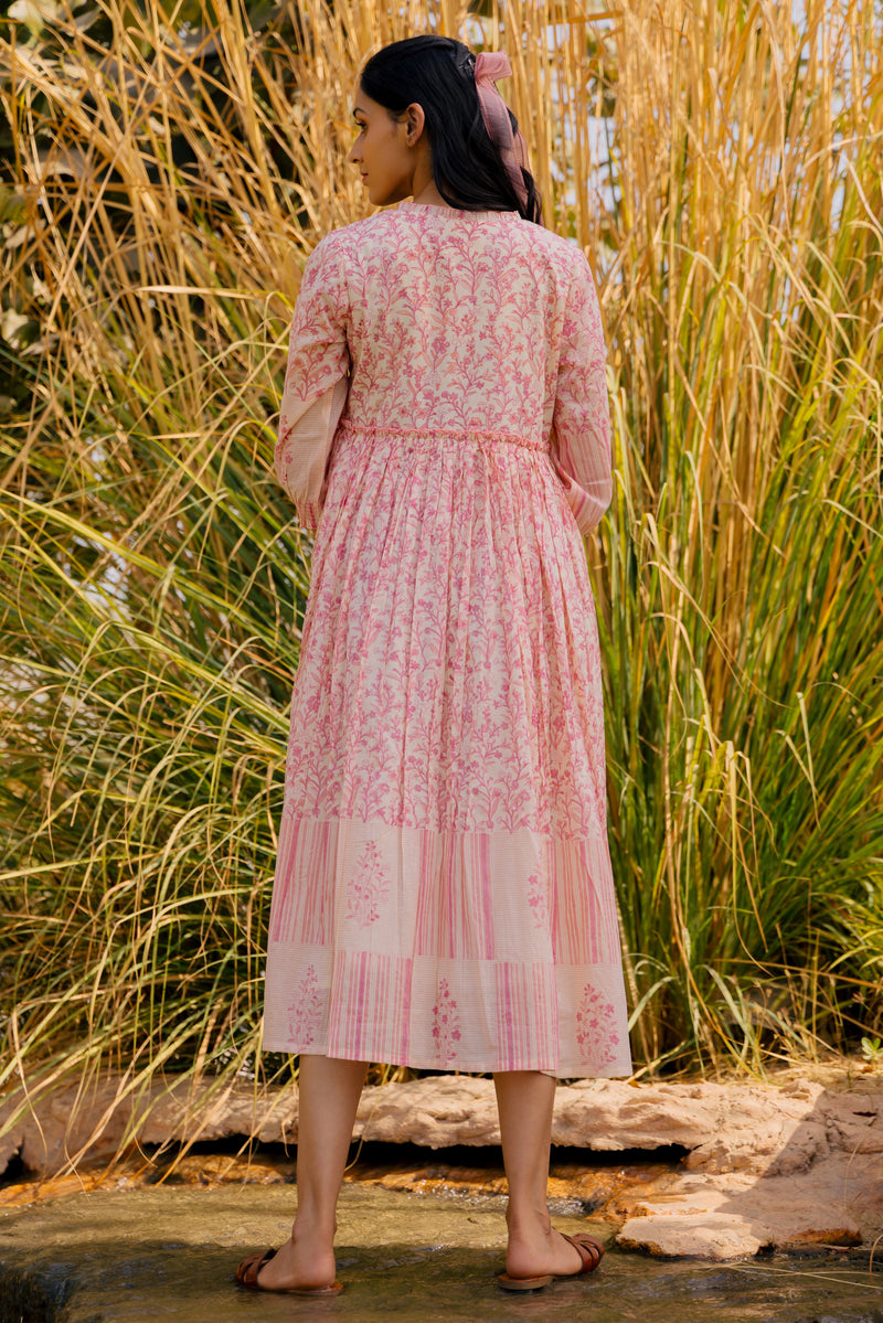 Cotton Hand Block Printed Dress - Pink