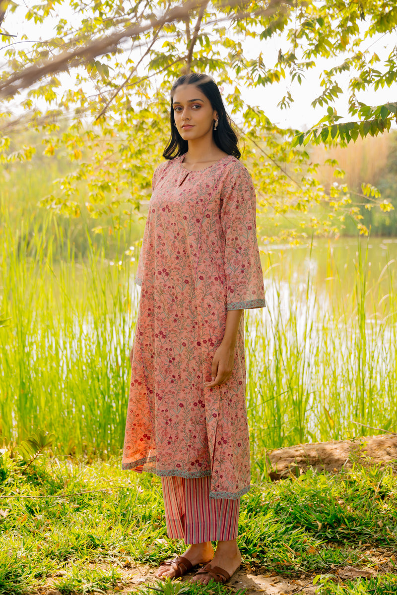 Cotton Hand Block Printed Kurta - Pink