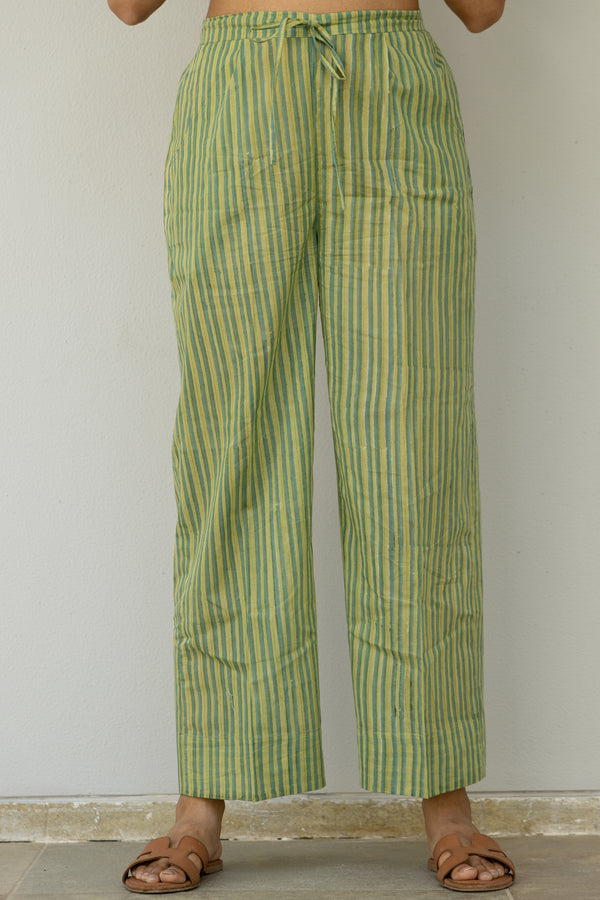 Cotton Hand Block Printed Parallel - Green