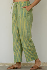 Cotton Hand Block Printed Parallel - Green