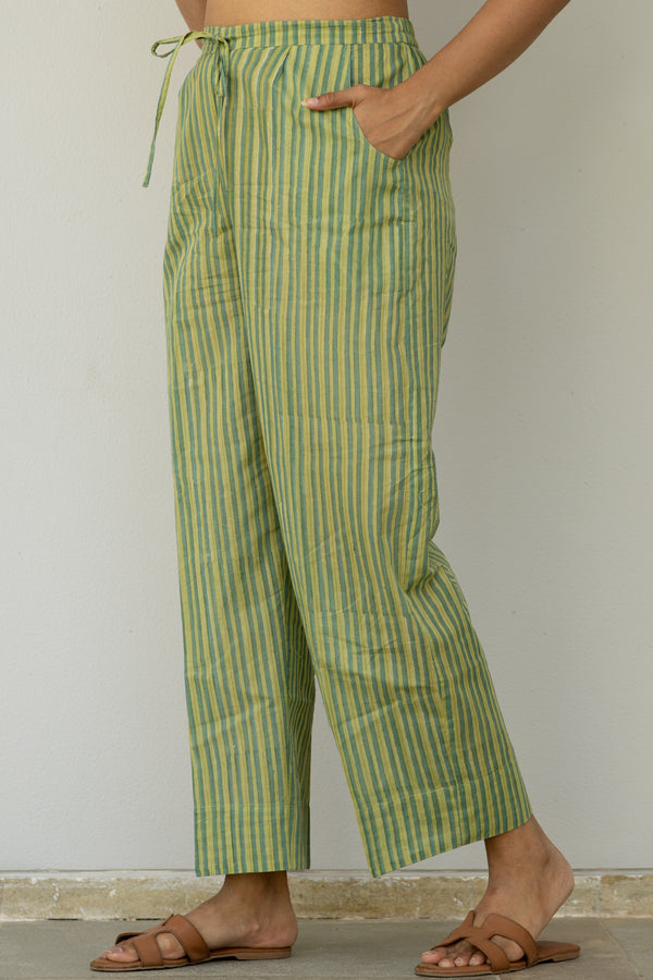 Cotton Hand Block Printed Parallel - Green