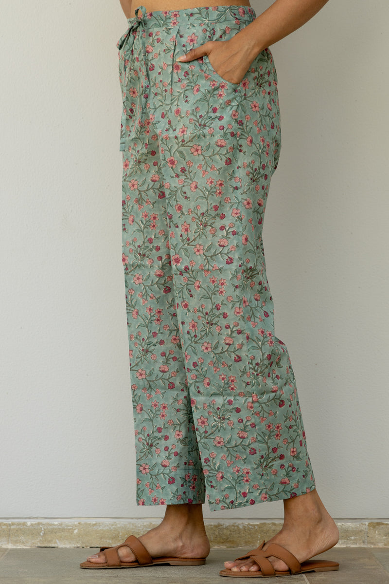 Cotton Hand Block Printed Parallel - Blue